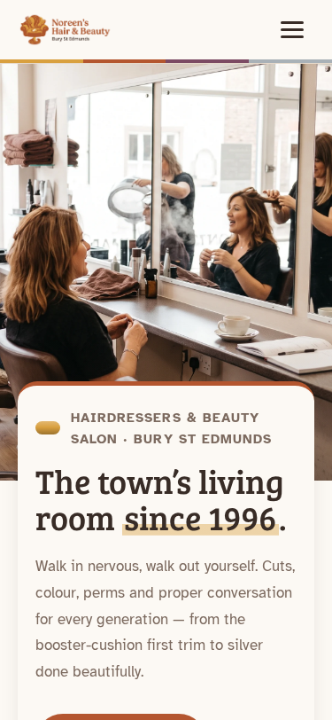 Noreen’s Hair & Beauty home page on a phone